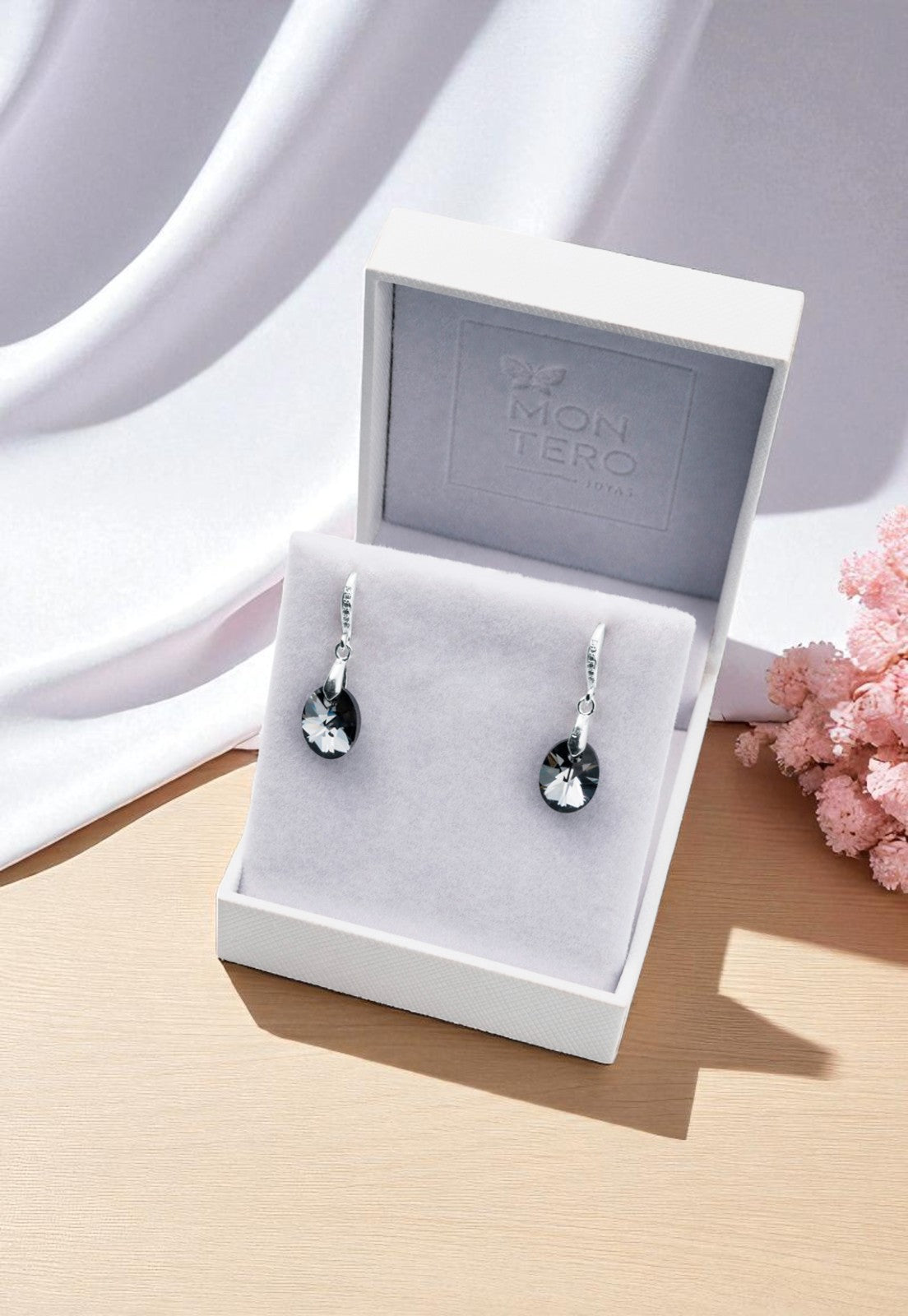 Aros Praga Plata 925 Cristal Genuino Silver Night