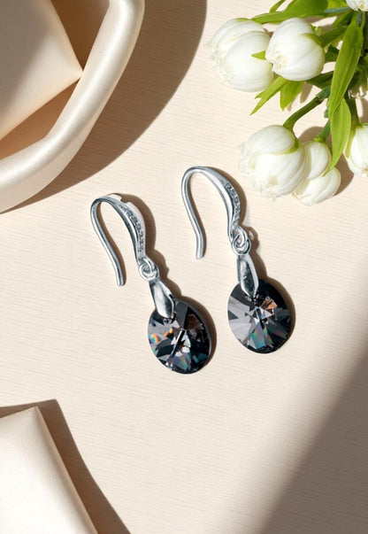 Aros Praga Plata 925 Cristal Genuino Silver Night