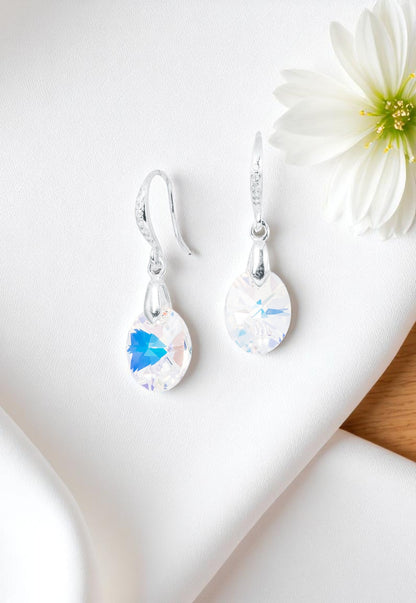 Aros Praga Plata 925 Cristal Genuino Aurora Boreal