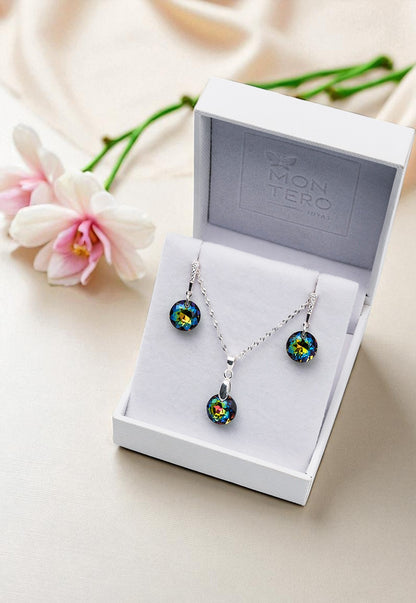 Conjunto Gracia Plata 925 Cristal Genuino Vitral Medium