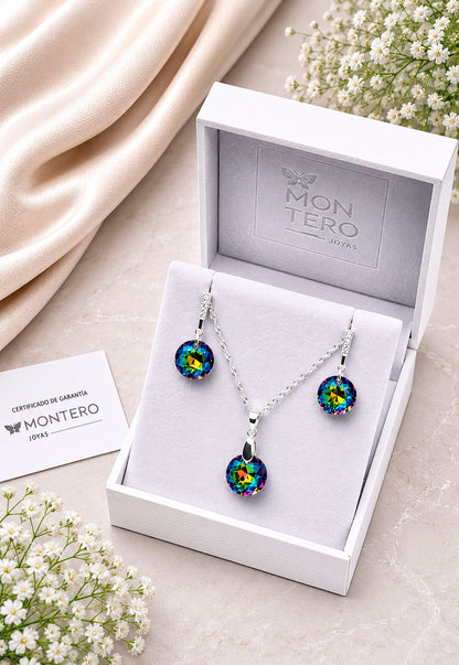 Conjunto Gracia Plata 925 Cristal Swarovski® Vitral Medium
