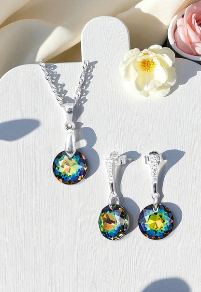 Conjunto Gracia Plata 925 Cristal Genuino Vitral Medium