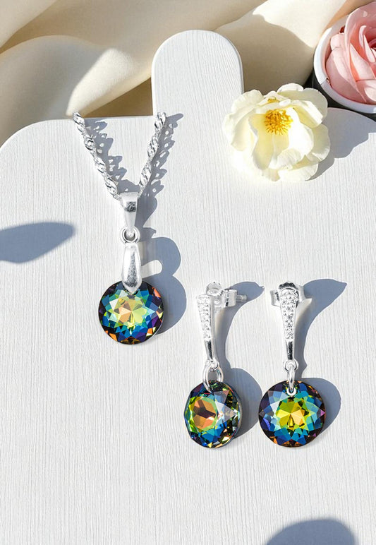 Conjunto Gracia Plata 925 Cristal Genuino Vitral Medium