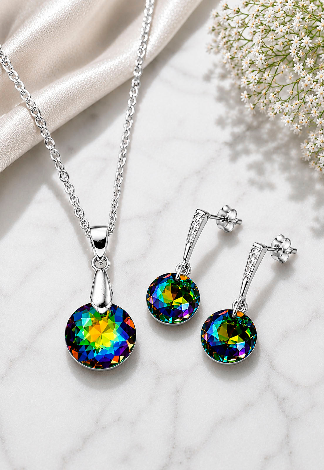 Conjunto Gracia Plata 925 Cristal Swarovski® Vitral Medium
