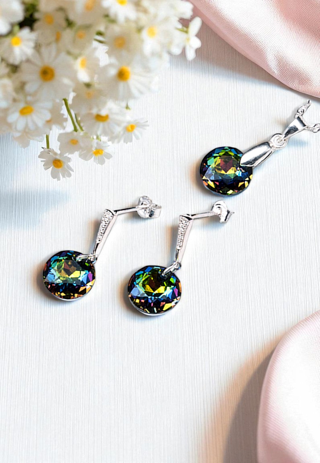 Conjunto Gracia Plata 925 Cristal Genuino Vitral Medium