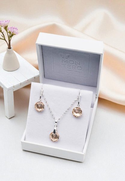 Conjunto Gracia Plata 925 Cristal Genuino Golden Shadow