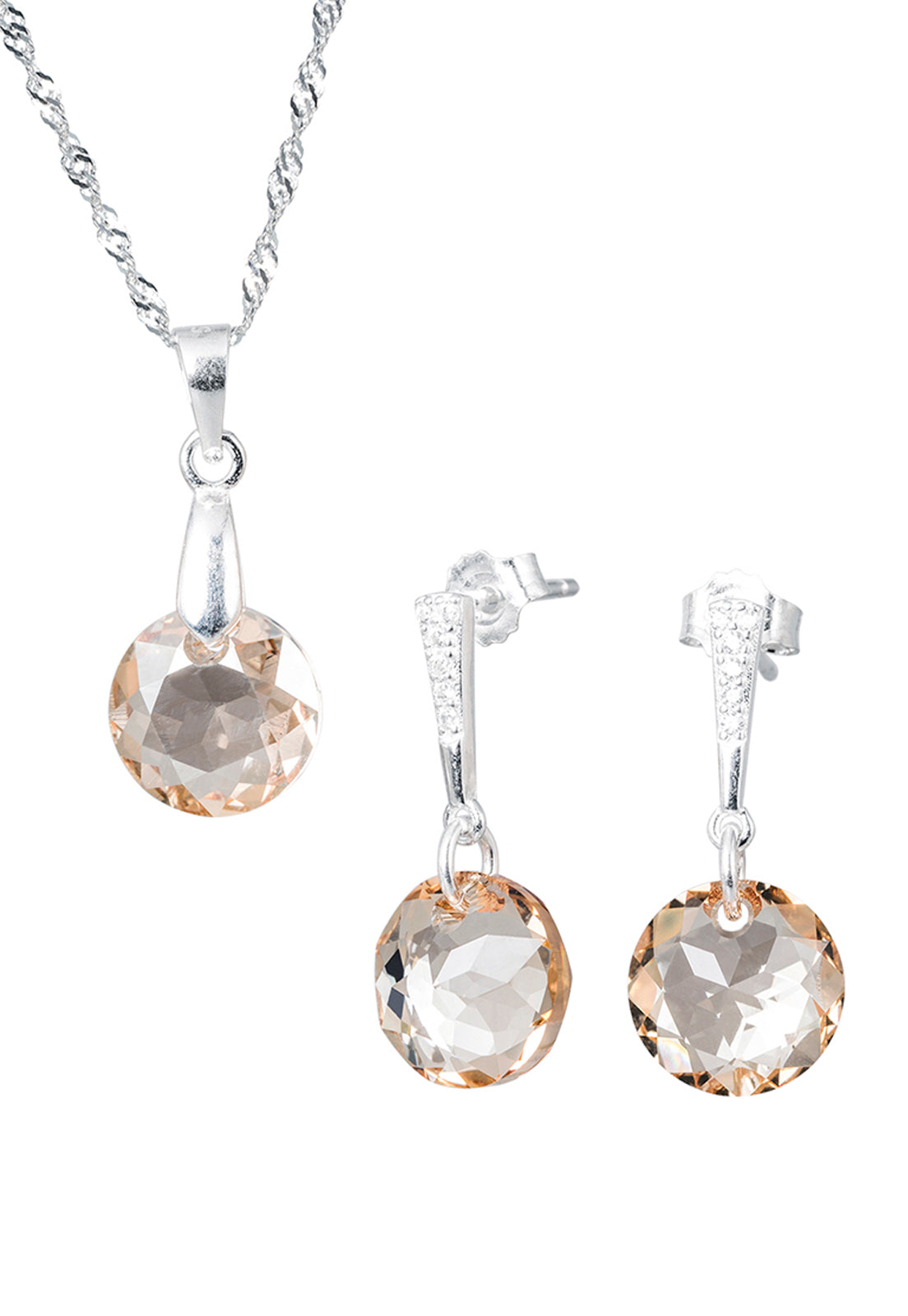 Conjunto Gracia Plata 925 Cristal Genuino Golden Shadow