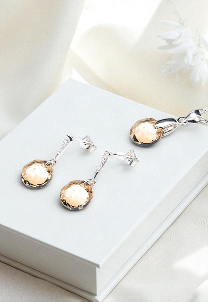 Conjunto Gracia Plata 925 Cristal Genuino Golden Shadow