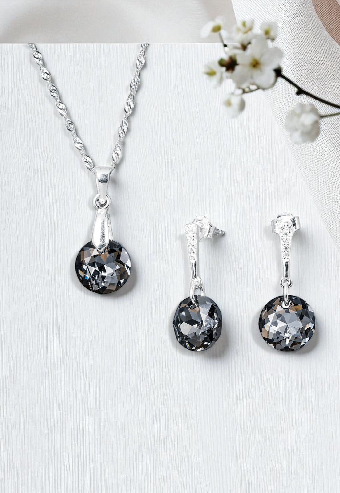 Conjunto Gracia Plata 925 Cristal Genuino Silver Night