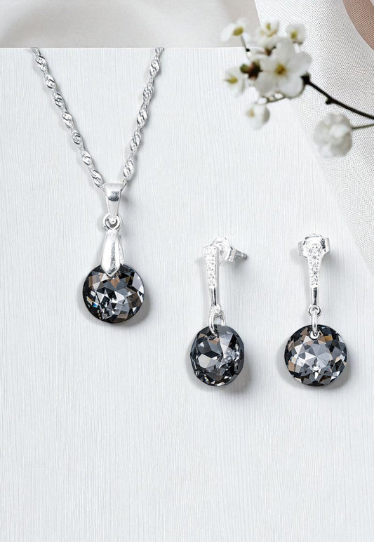 Conjunto Gracia Plata 925 Cristal Genuino Silver Night