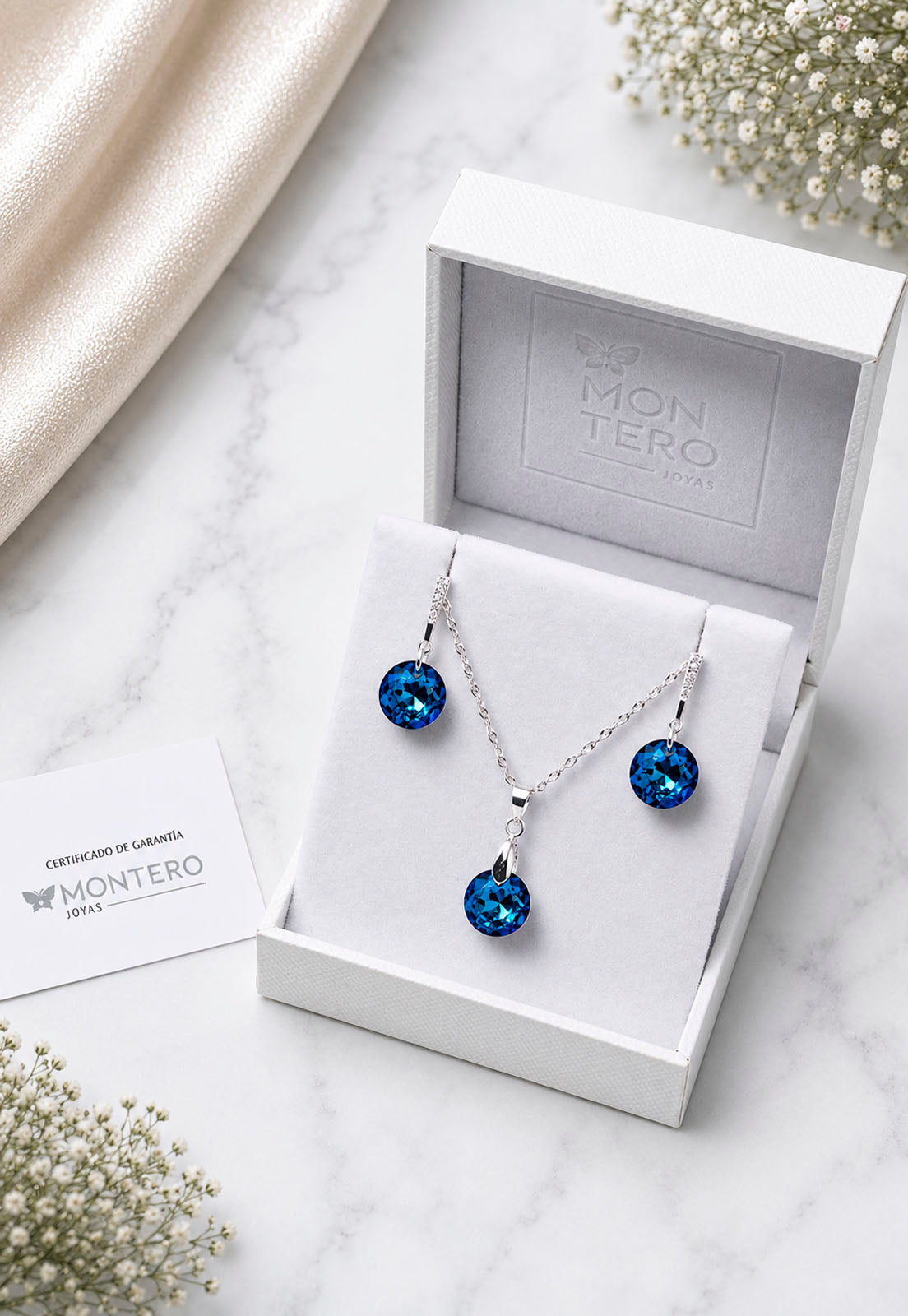 Conjunto Gracia Plata 925 Cristal Swarovski® Bermuda Blue