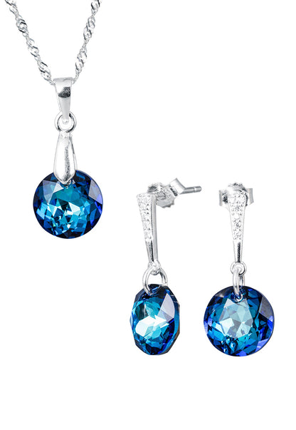 Conjunto Gracia Plata 925 Cristal Genuino Bermuda Blue