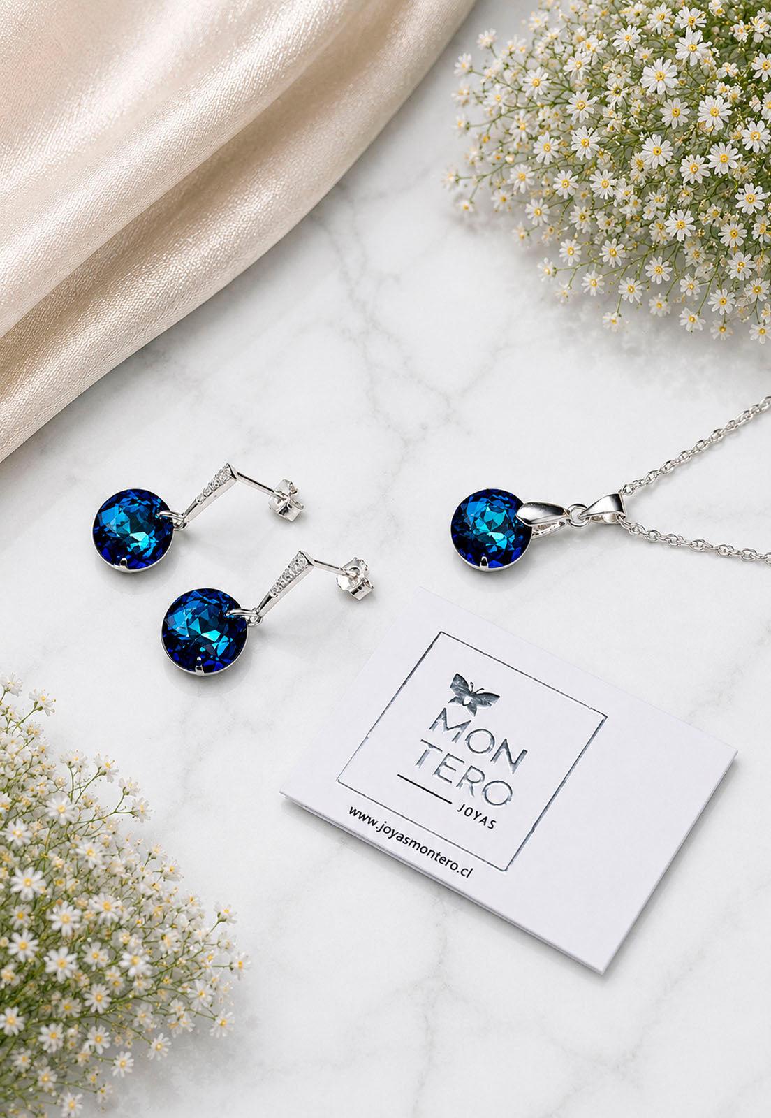 Conjunto Gracia Plata 925 Cristal Swarovski® Bermuda Blue
