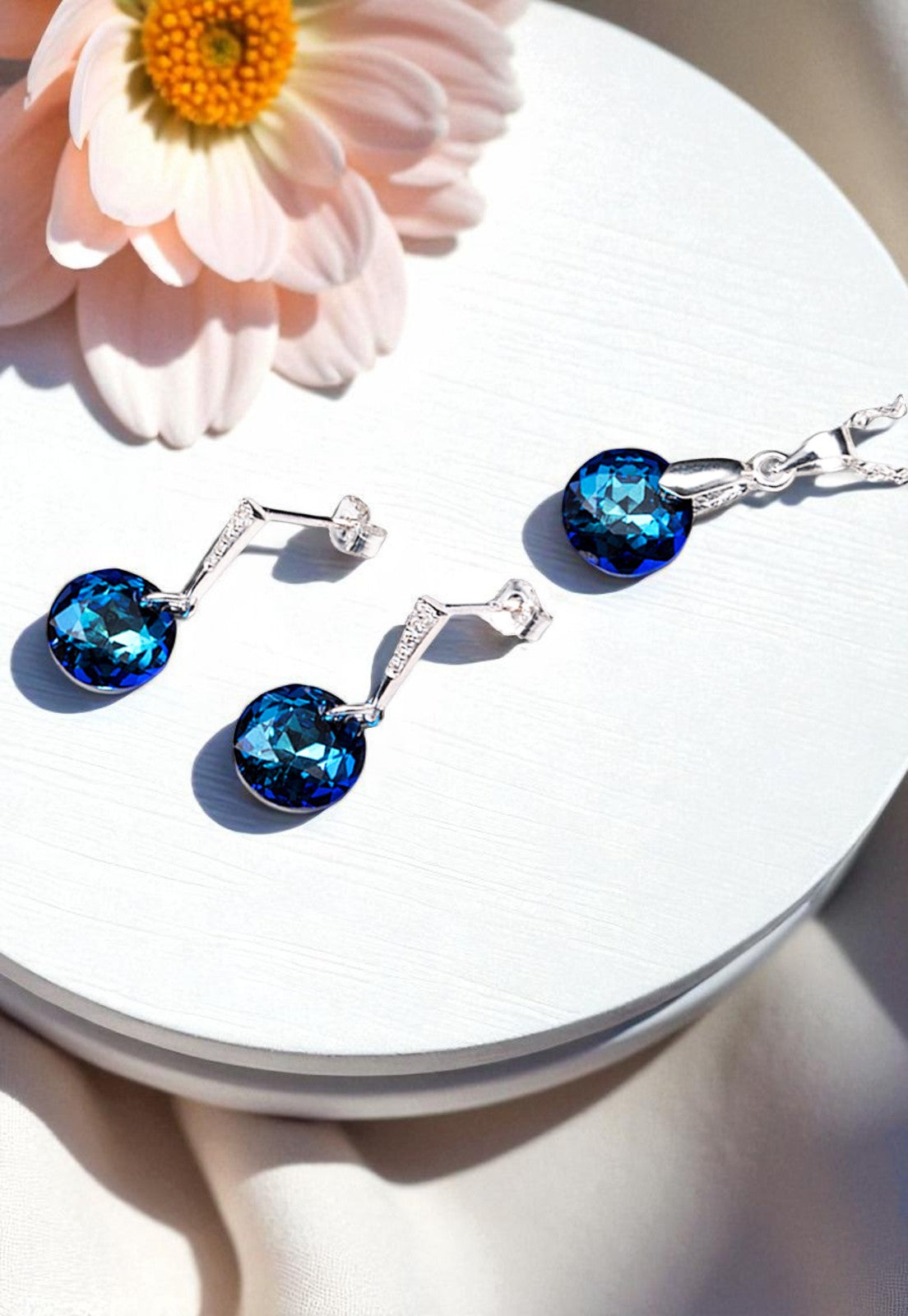 Conjunto Gracia Plata 925 Cristal Genuino Bermuda Blue