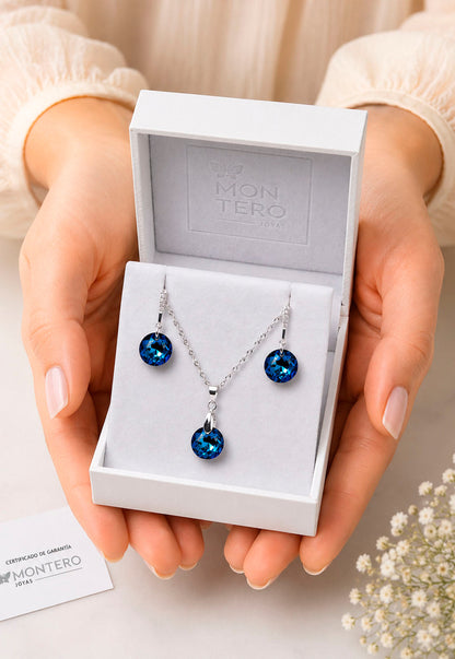 Conjunto Gracia Plata 925 Cristal Swarovski® Bermuda Blue