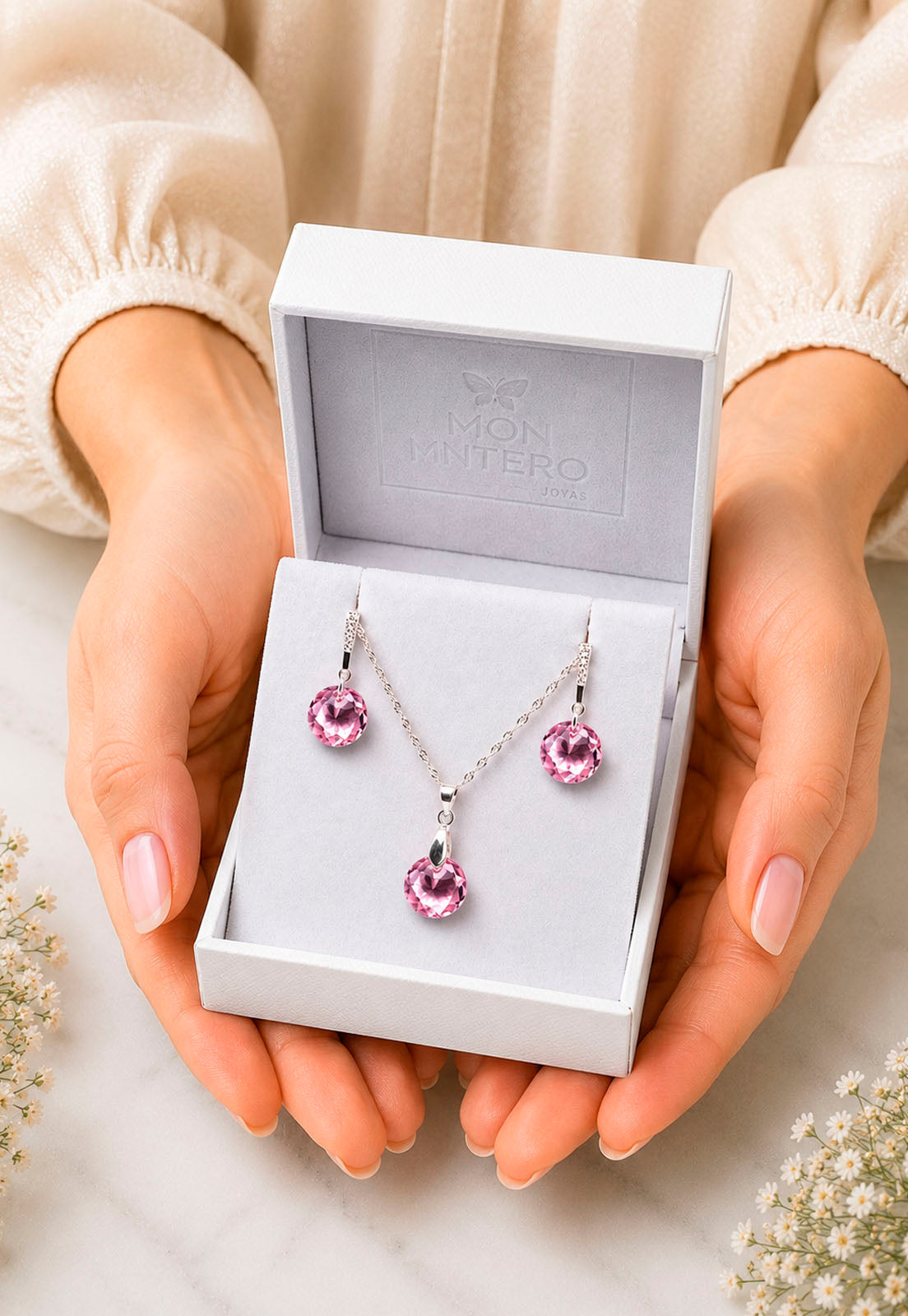 Conjunto Gracia Plata 925 Cristal Swarovski® Light Rose