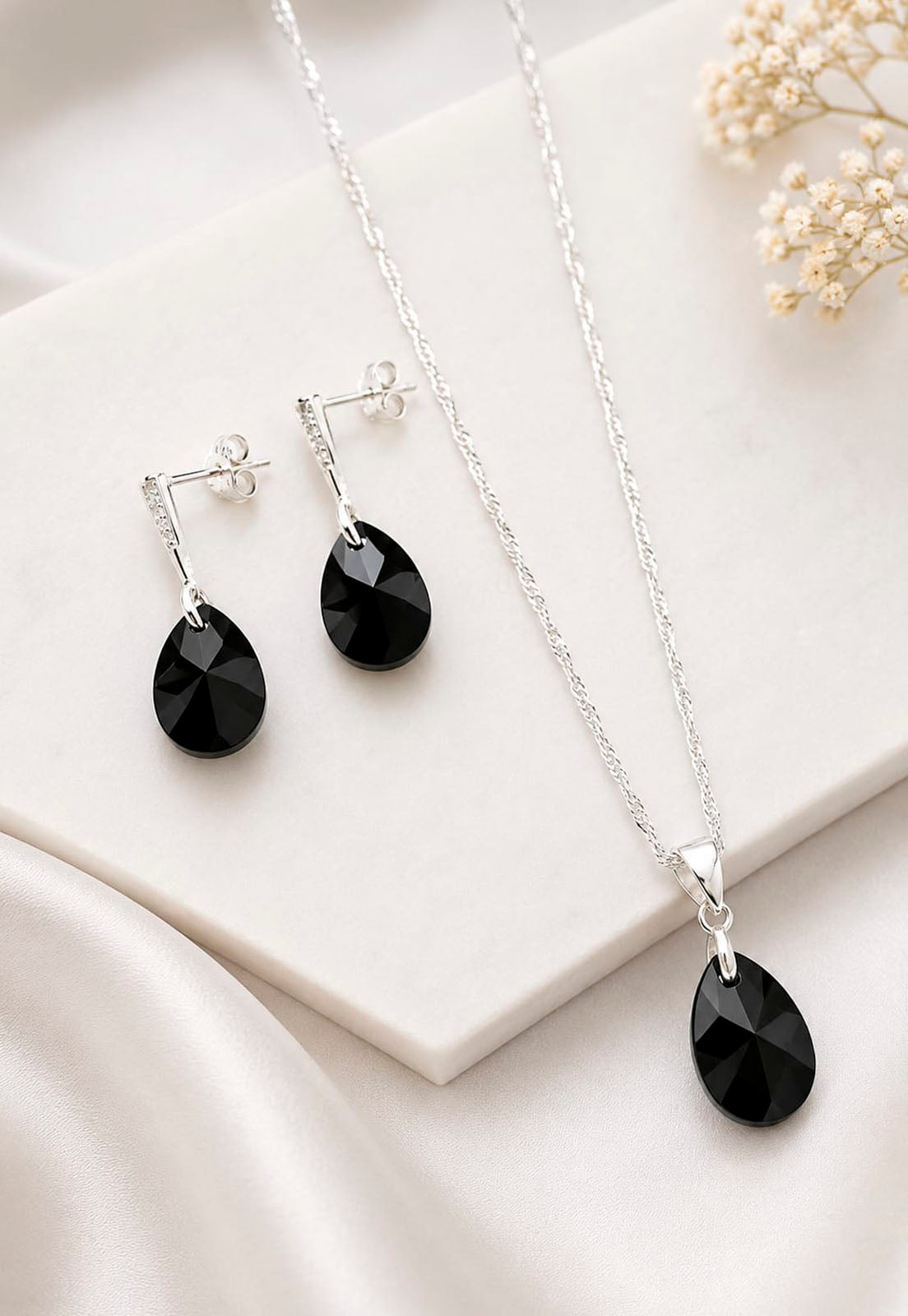 Conjunto Encanto Plata 925 Cristal Swarovski® Jet