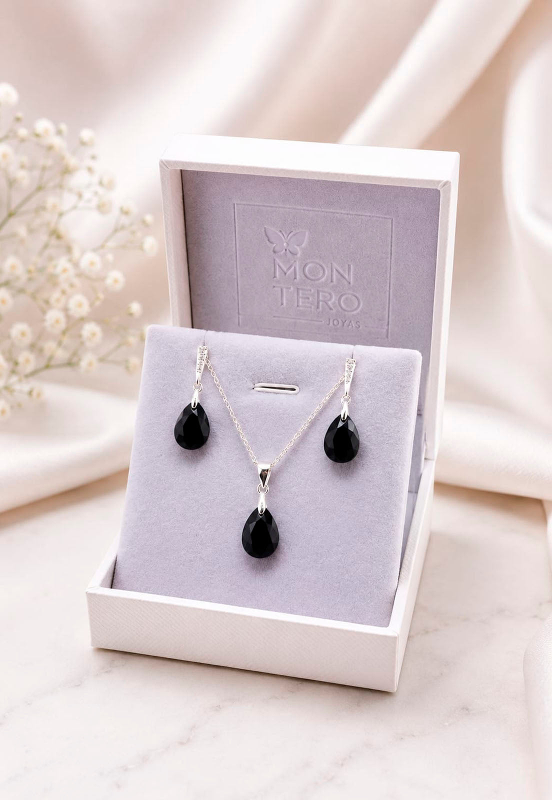 Conjunto Encanto Plata 925 Cristal Swarovski® Jet