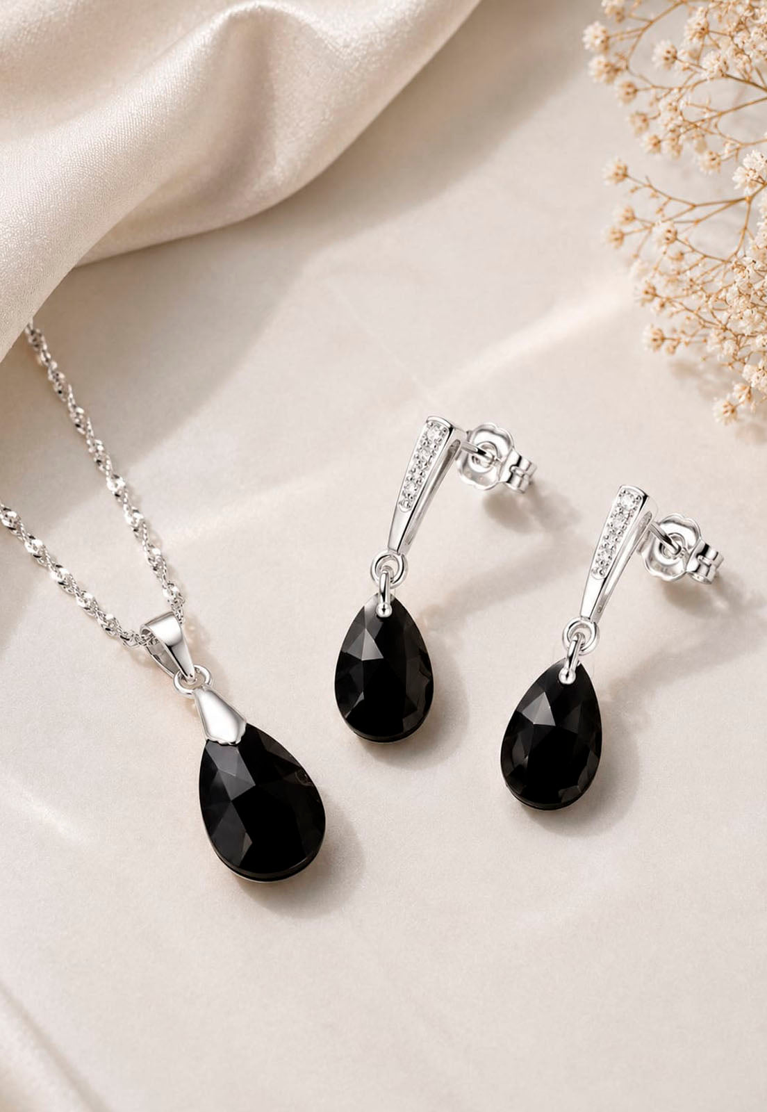 Conjunto Encanto Plata 925 Cristal Swarovski® Jet