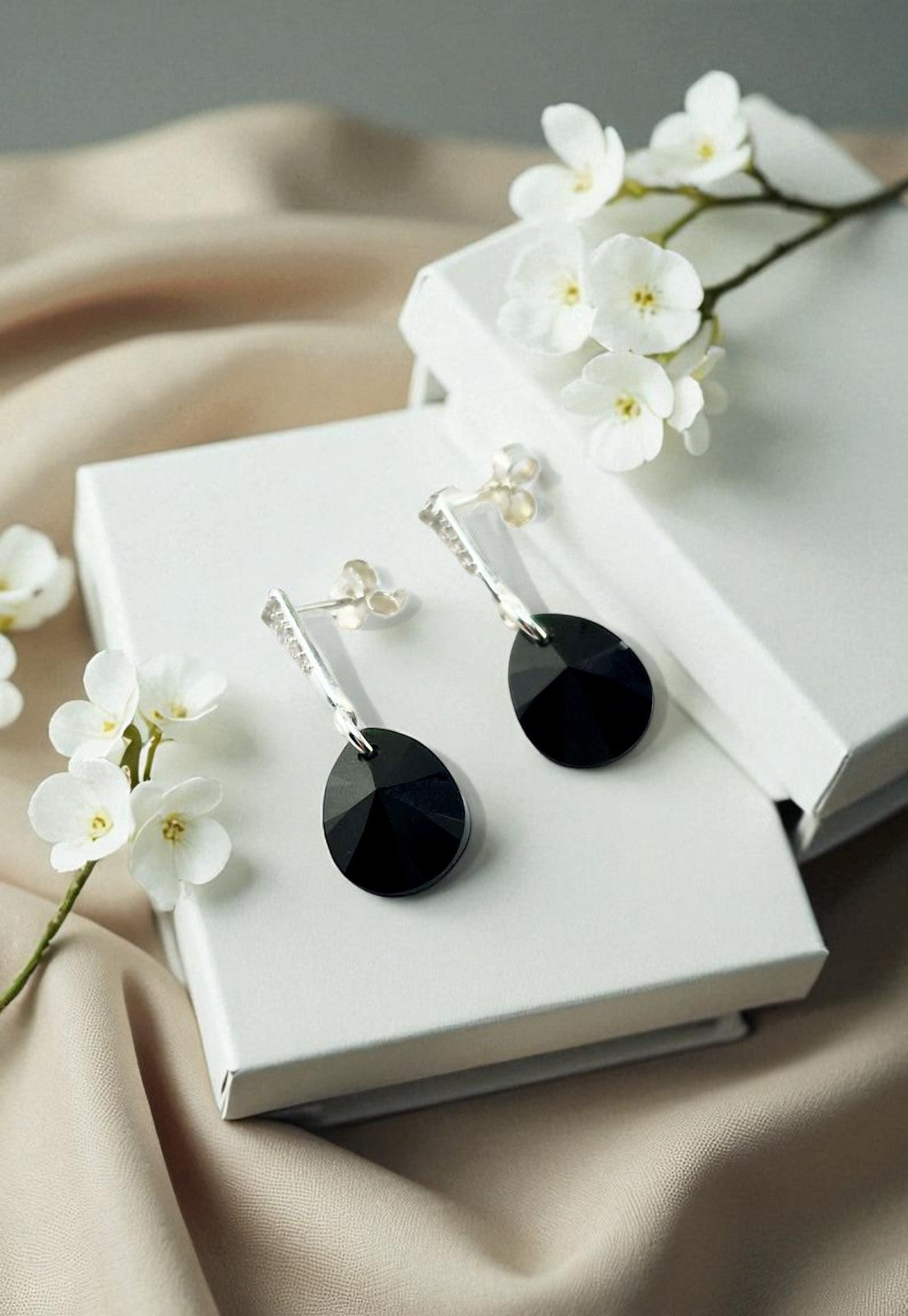 Aros Encanto Plata 925 Cristal Genuino Jet