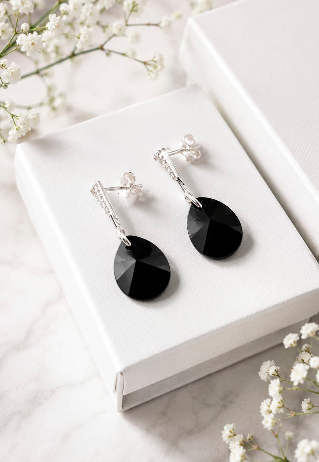 Aros Encanto Plata 925 Cristal Swarovski® Jet