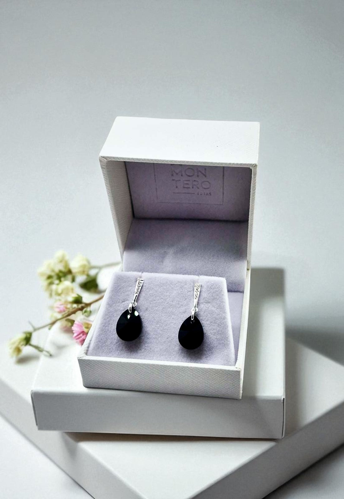 Aros Encanto Plata 925 Cristal Genuino Jet