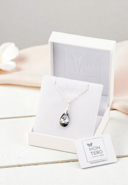 Collar Petra Plata Italiana 925 y Cristales Genuinos Silver Night