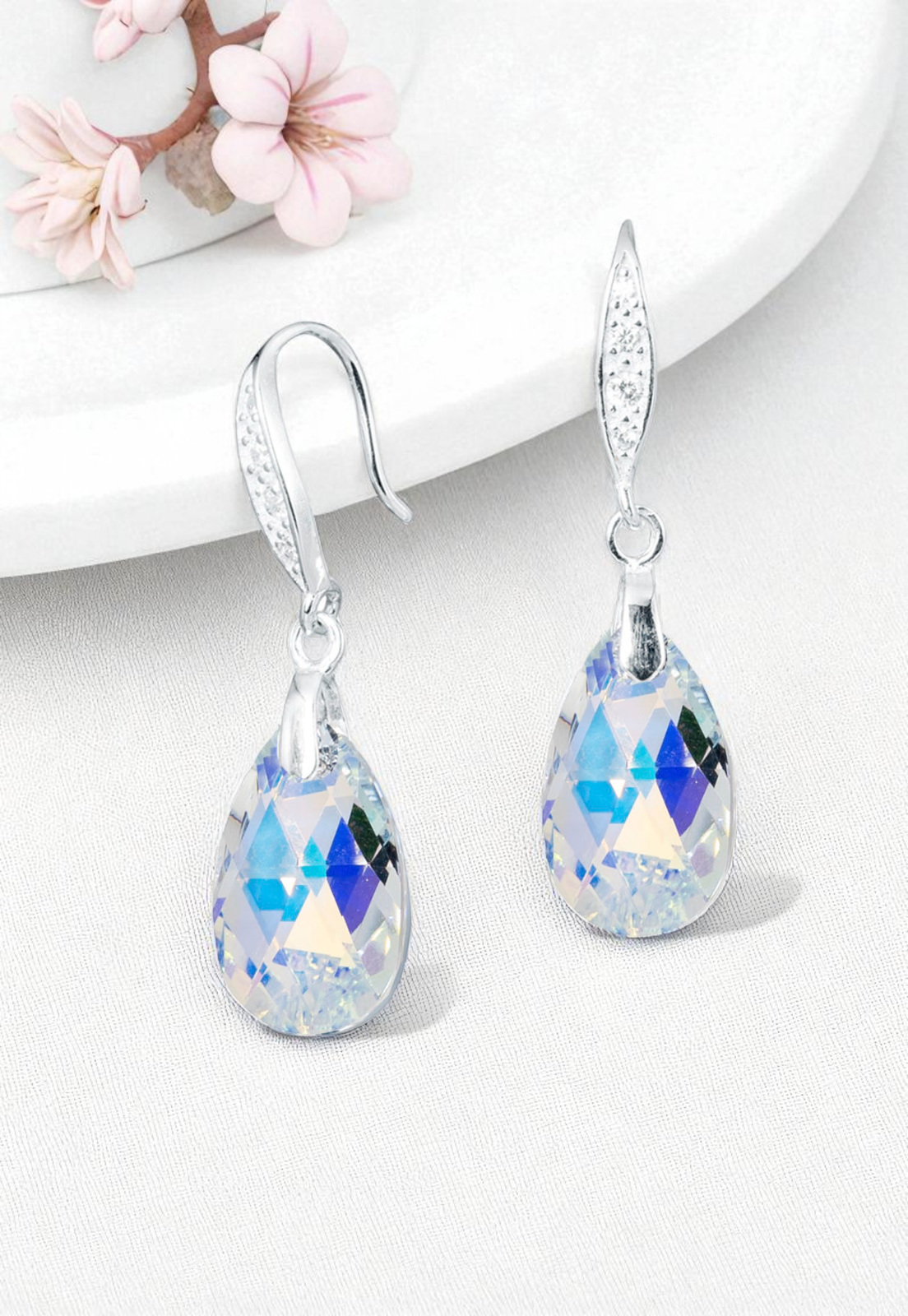 Aros Petra Plata Italiana 925 Cristal Genuino Aurora Boreal