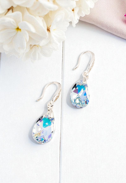 Aros Petra Plata Italiana 925 Cristal Genuino Aurora Boreal