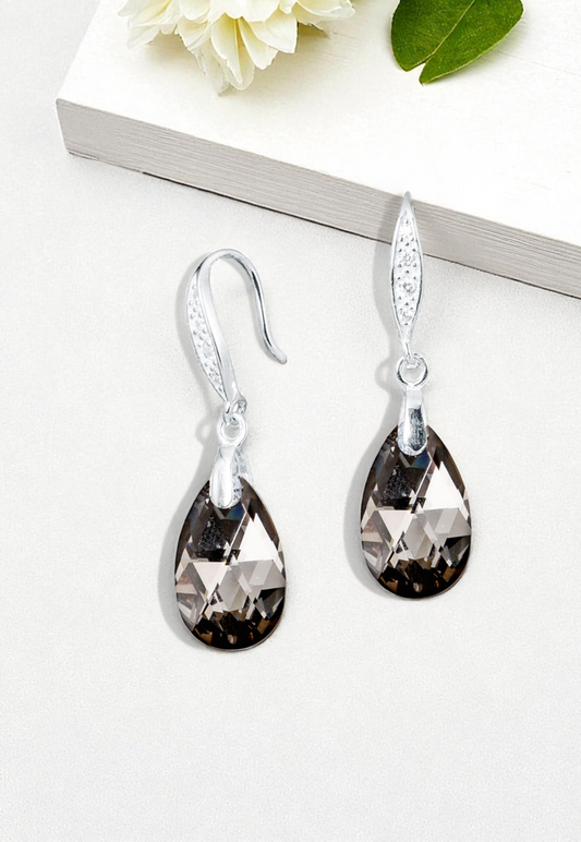 Aros Petra Plata Italiana 925 Cristal Genuino Silver Night