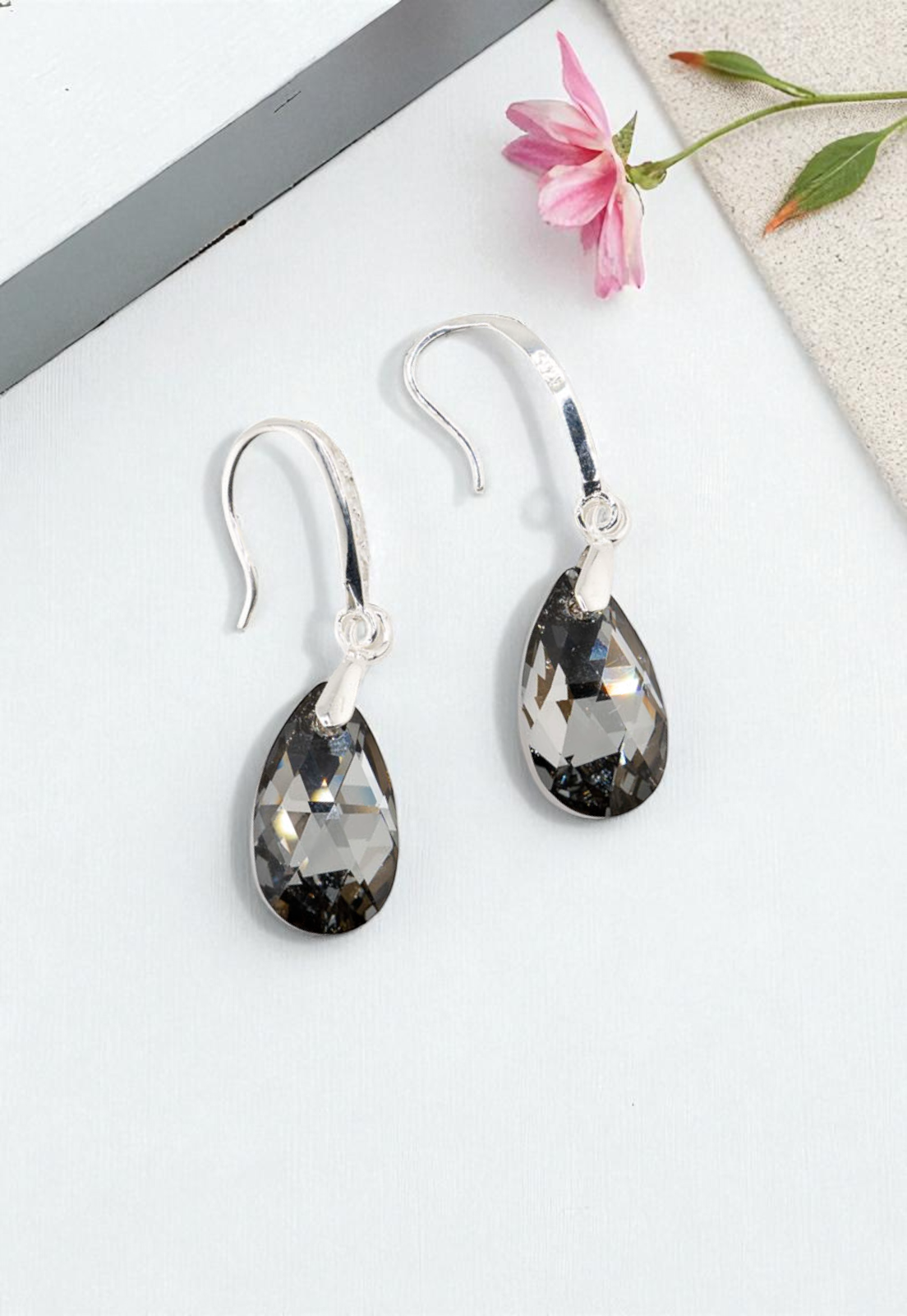 Aros Petra Plata Italiana 925 Cristal Genuino Silver Night