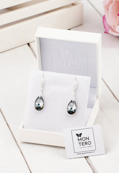 Aros Petra Plata Italiana 925 Cristal Genuino Silver Night