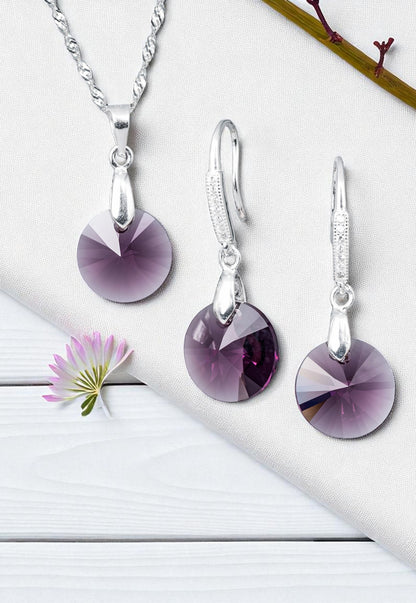Conjunto Madrid Plata 925 Cristal Genuino Amethyst
