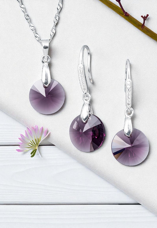 Conjunto Madrid Plata 925 Cristal Genuino Amethyst