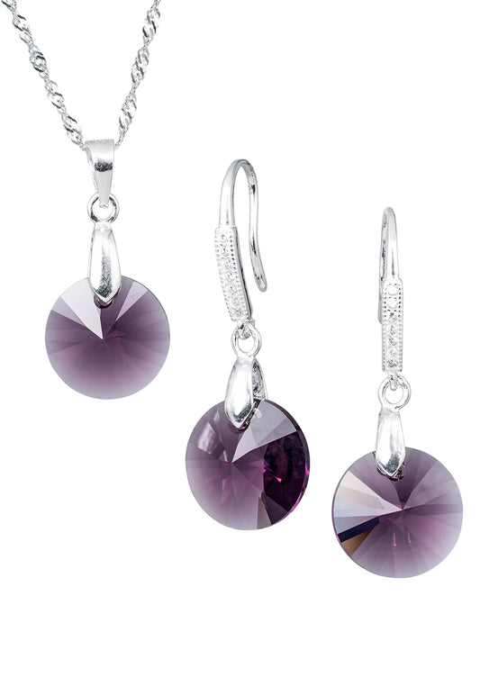 Conjunto Madrid Plata 925 Cristal Genuino Amethyst