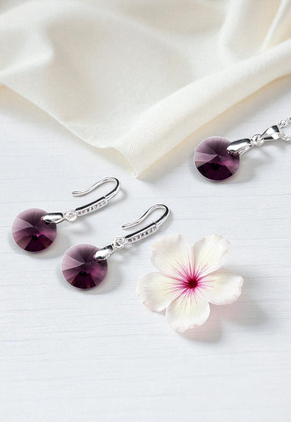 Conjunto Madrid Plata 925 Cristal Genuino Amethyst