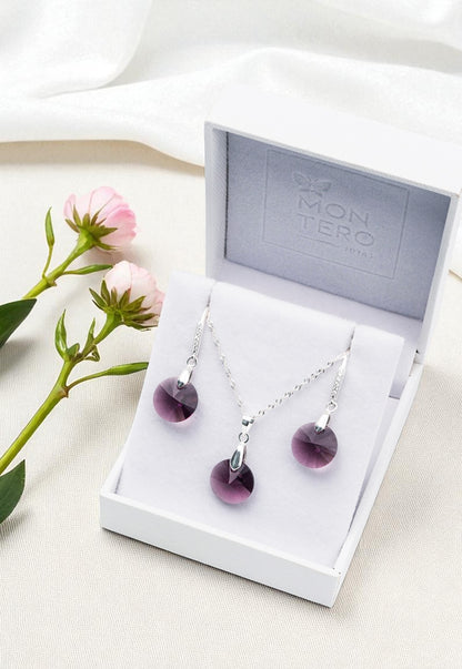 Conjunto Madrid Plata 925 Cristal Genuino Amethyst