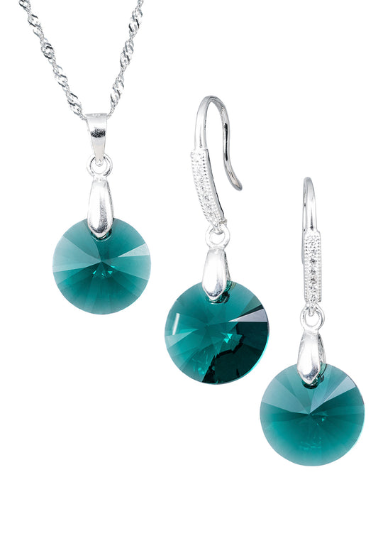 Conjunto Madrid Plata 925 Cristal Genuino Emerald