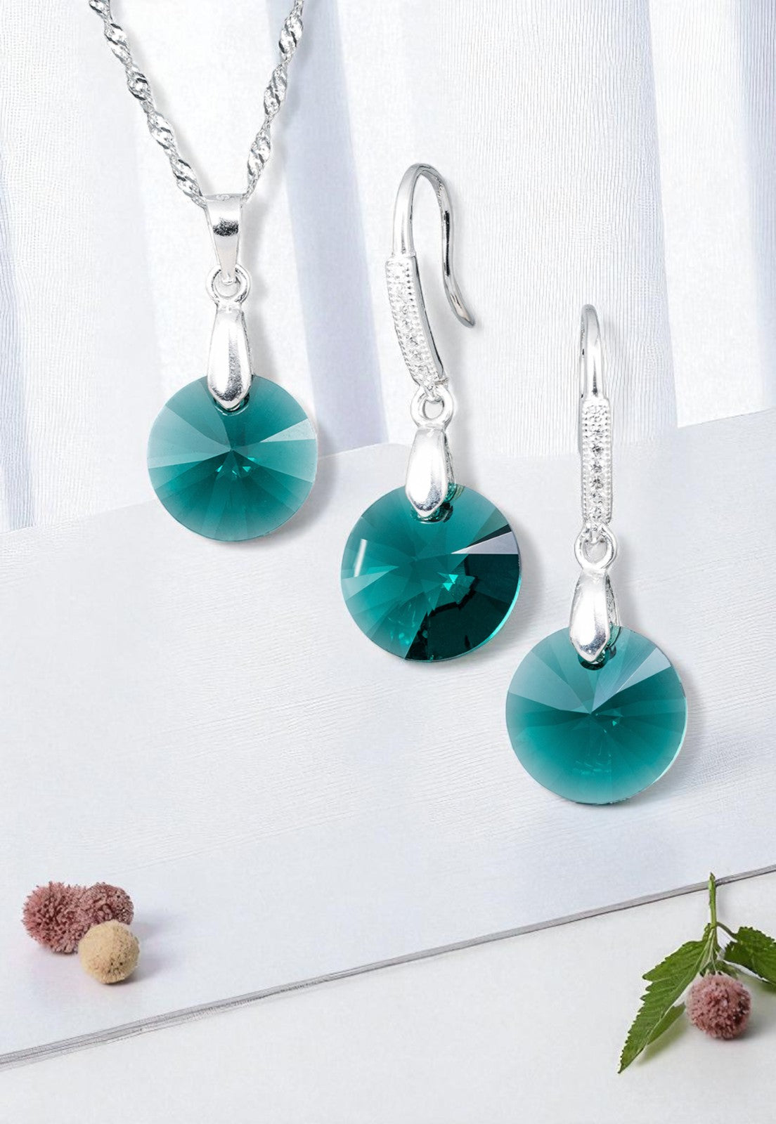 Conjunto Madrid Plata 925 Cristal Genuino Emerald