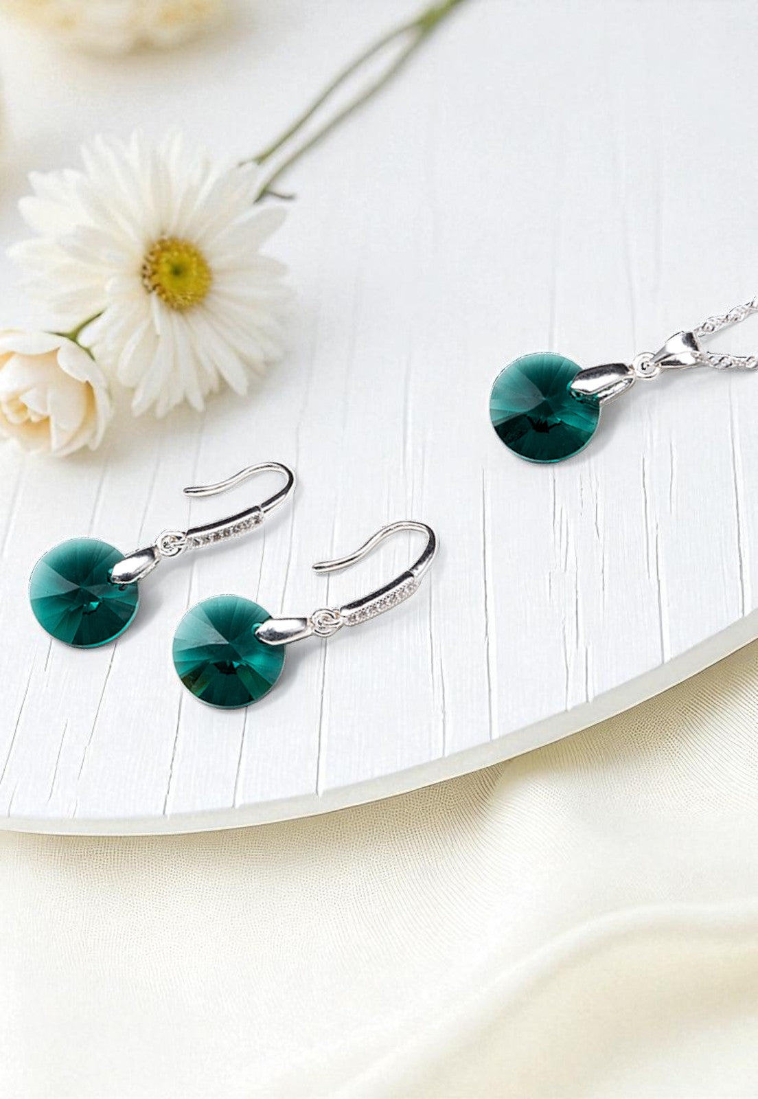 Conjunto Madrid Plata 925 Cristal Genuino Emerald