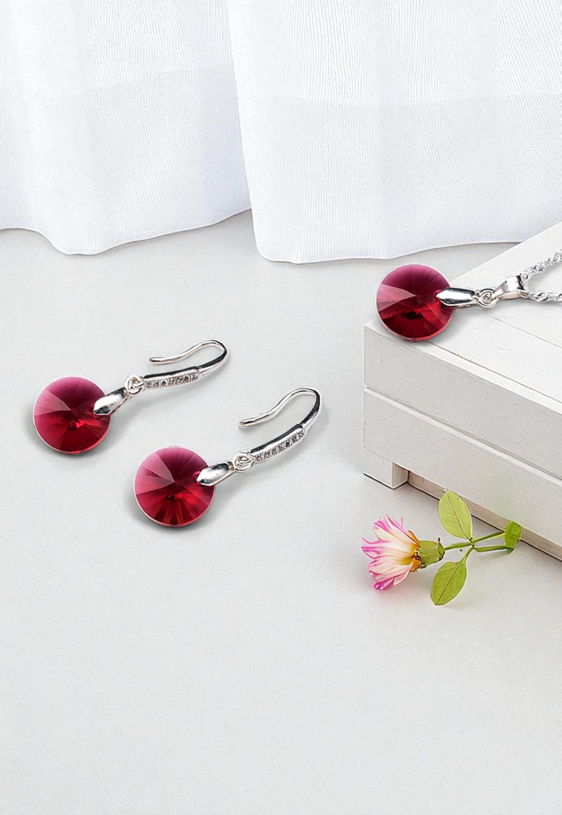 Conjunto Madrid Plata 925 Cristal Genuino Scarleth