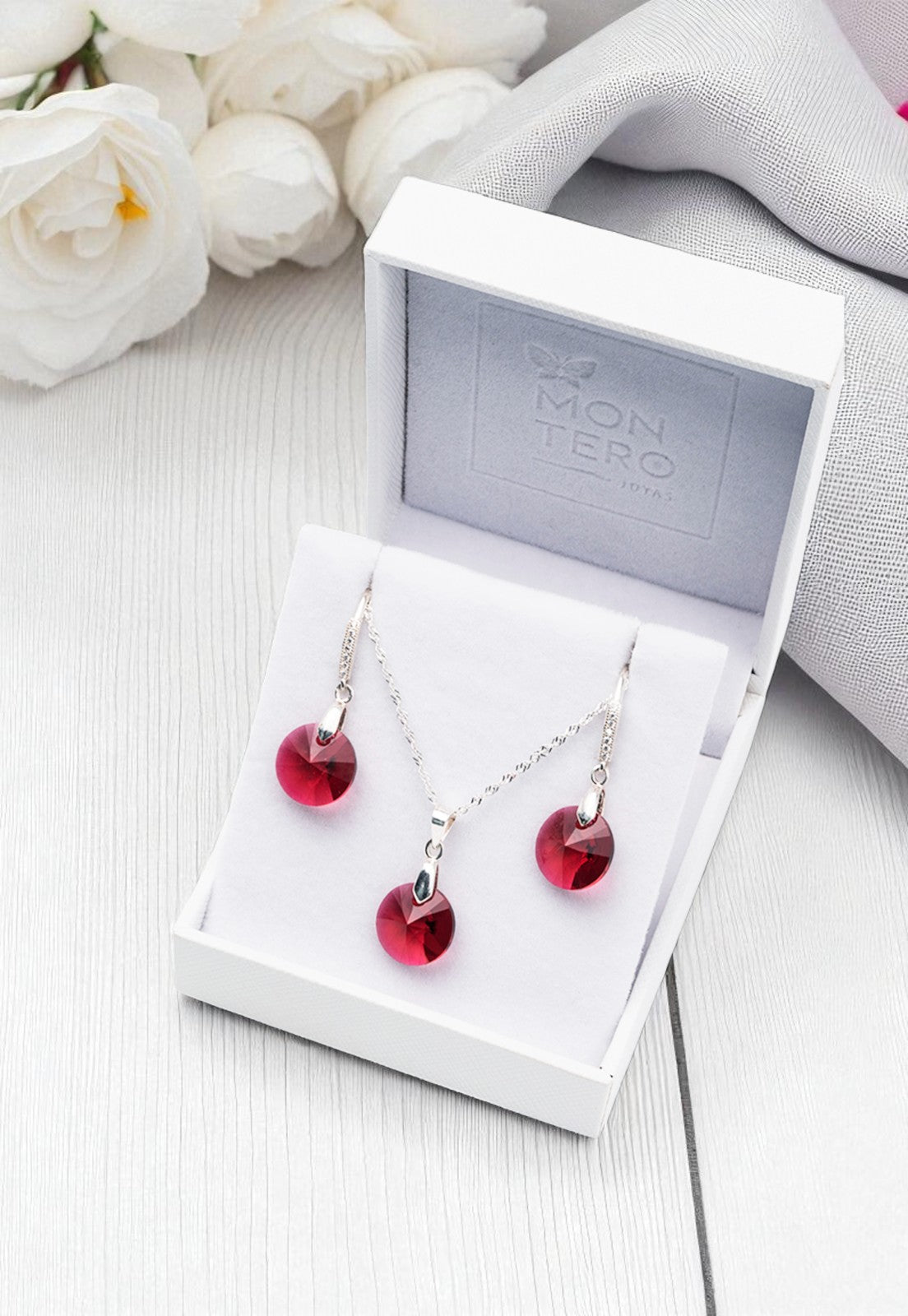 Conjunto Madrid Plata 925 Cristal Genuino Scarleth