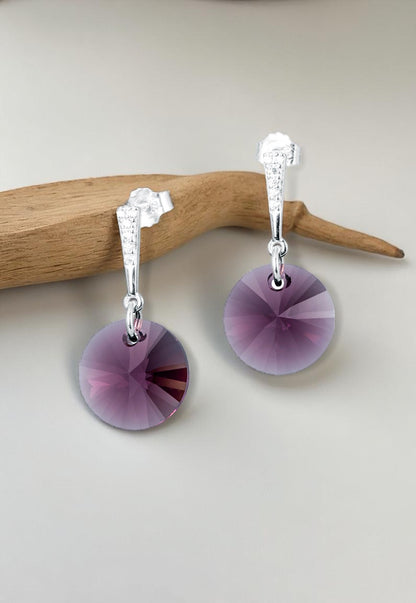 Aros Paris Plata 925 Cristal Genuino Amethyst