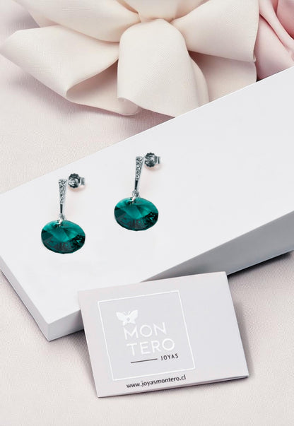 Aros Paris Plata 925 Cristal Genuino Emerald