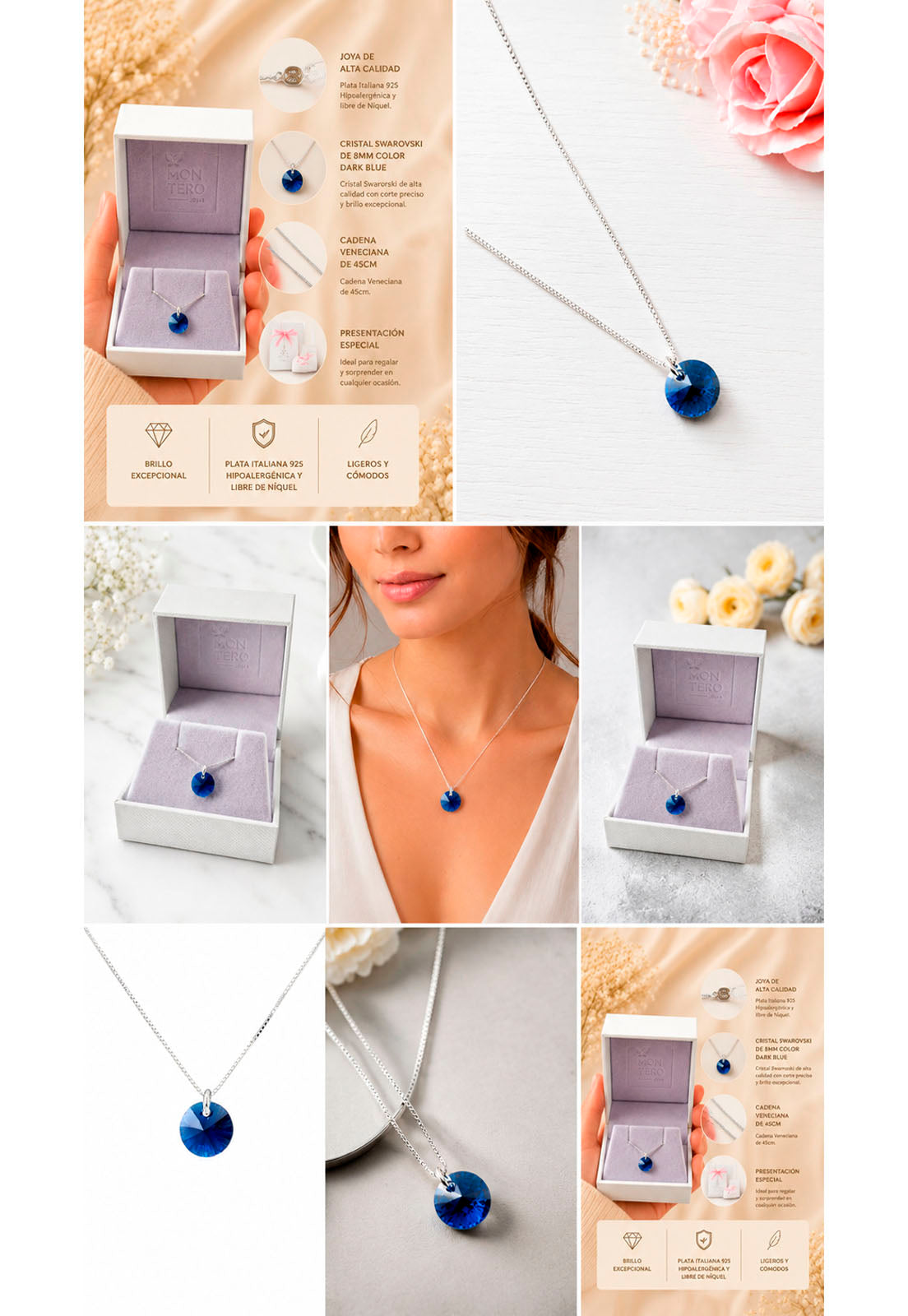 Collar Punto de Luz Plata 925 Cristal Swarovski® Dark Blue