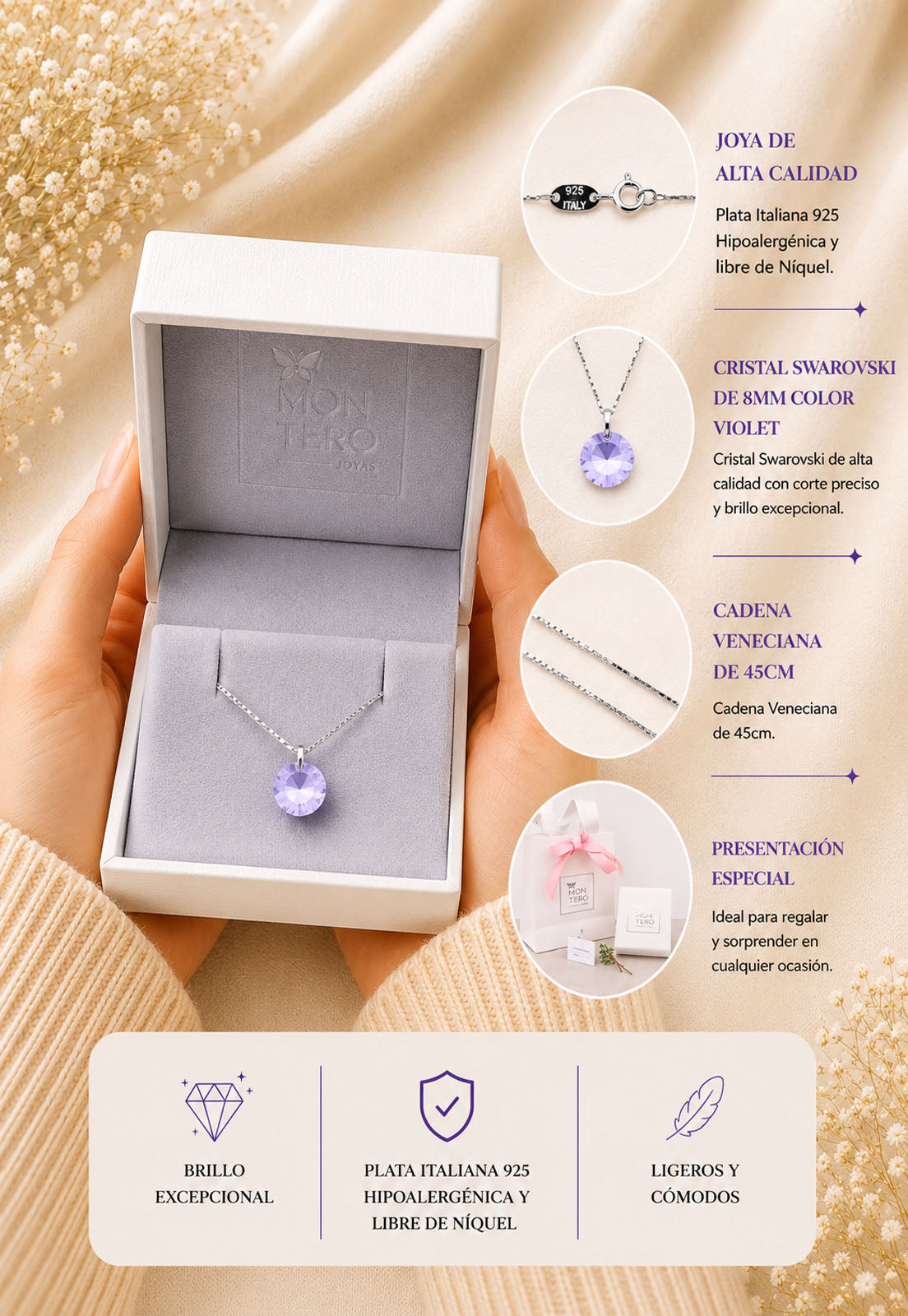 Collar Punto de Luz Plata 925 Cristal Swarovski® Violet