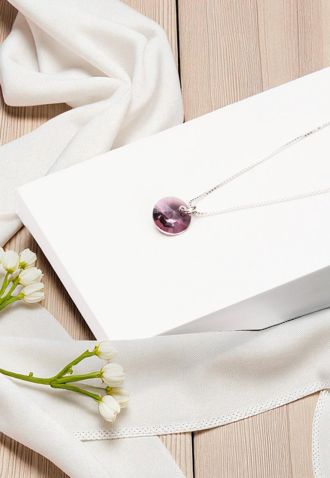 Collar Punto de Luz Plata 925 Cristal Genuino Antique Pink