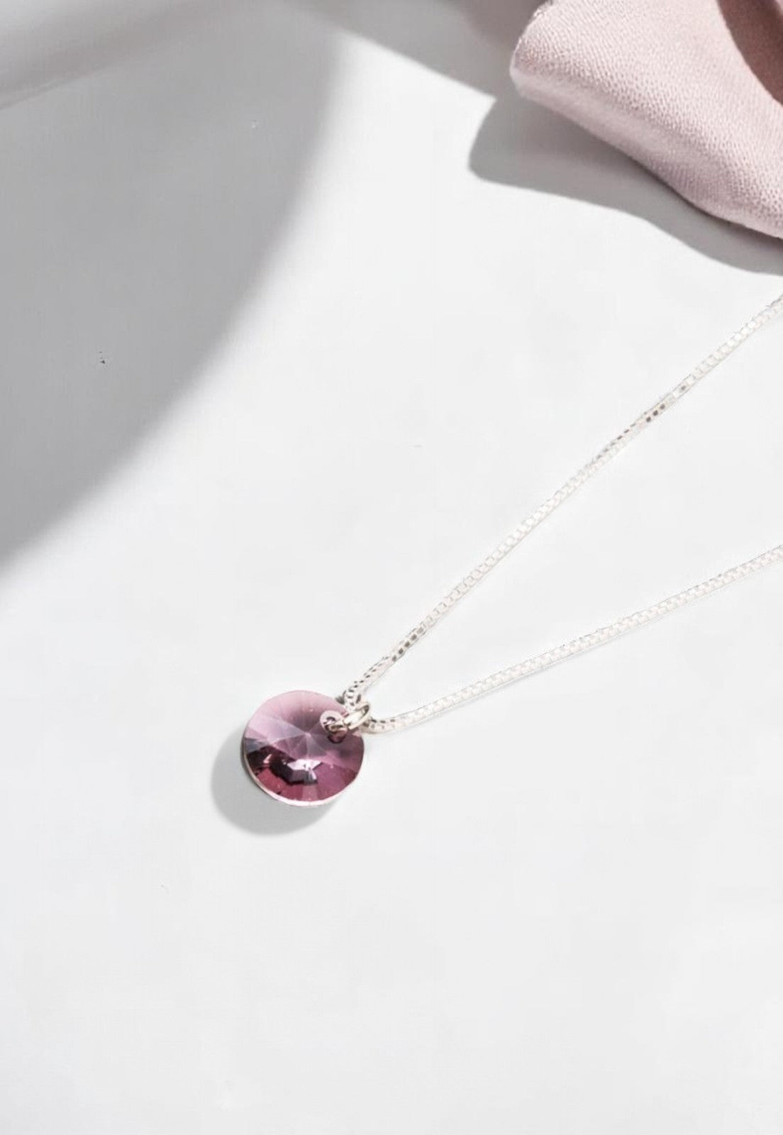 Collar Punto de Luz Plata 925 Cristal Genuino Antique Pink