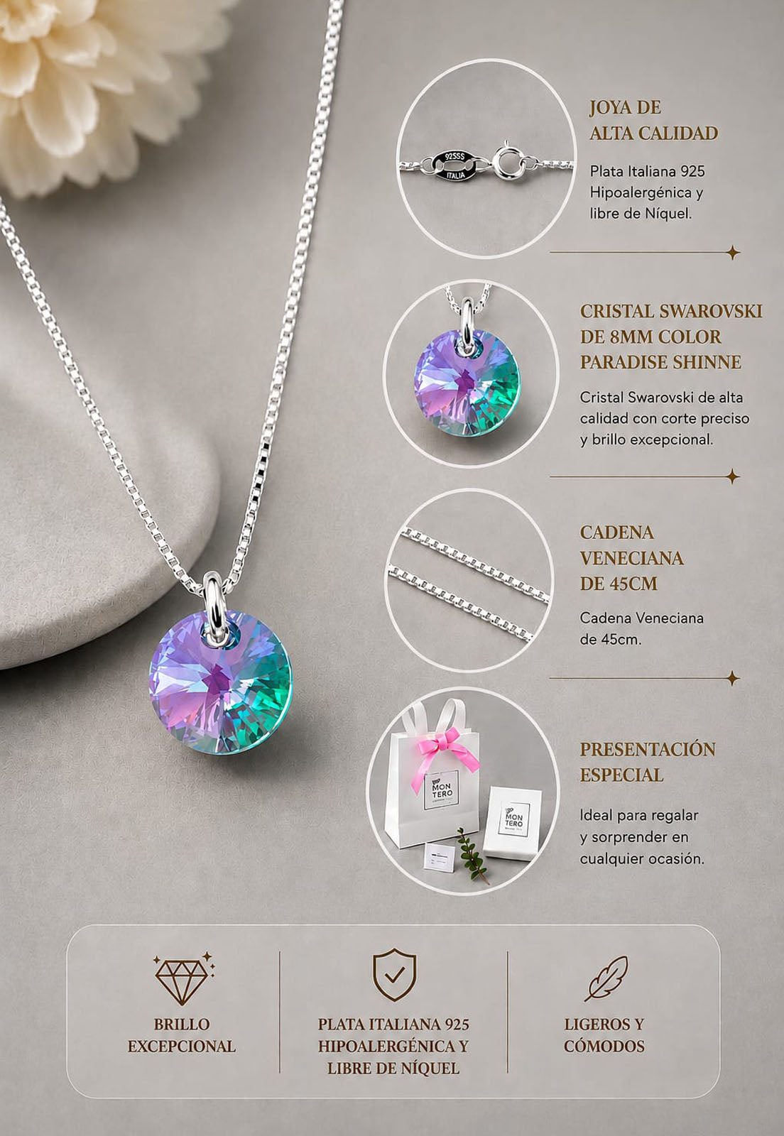Collar Punto de Luz Plata 925 Cristal Swarovski®  Paradise Shine