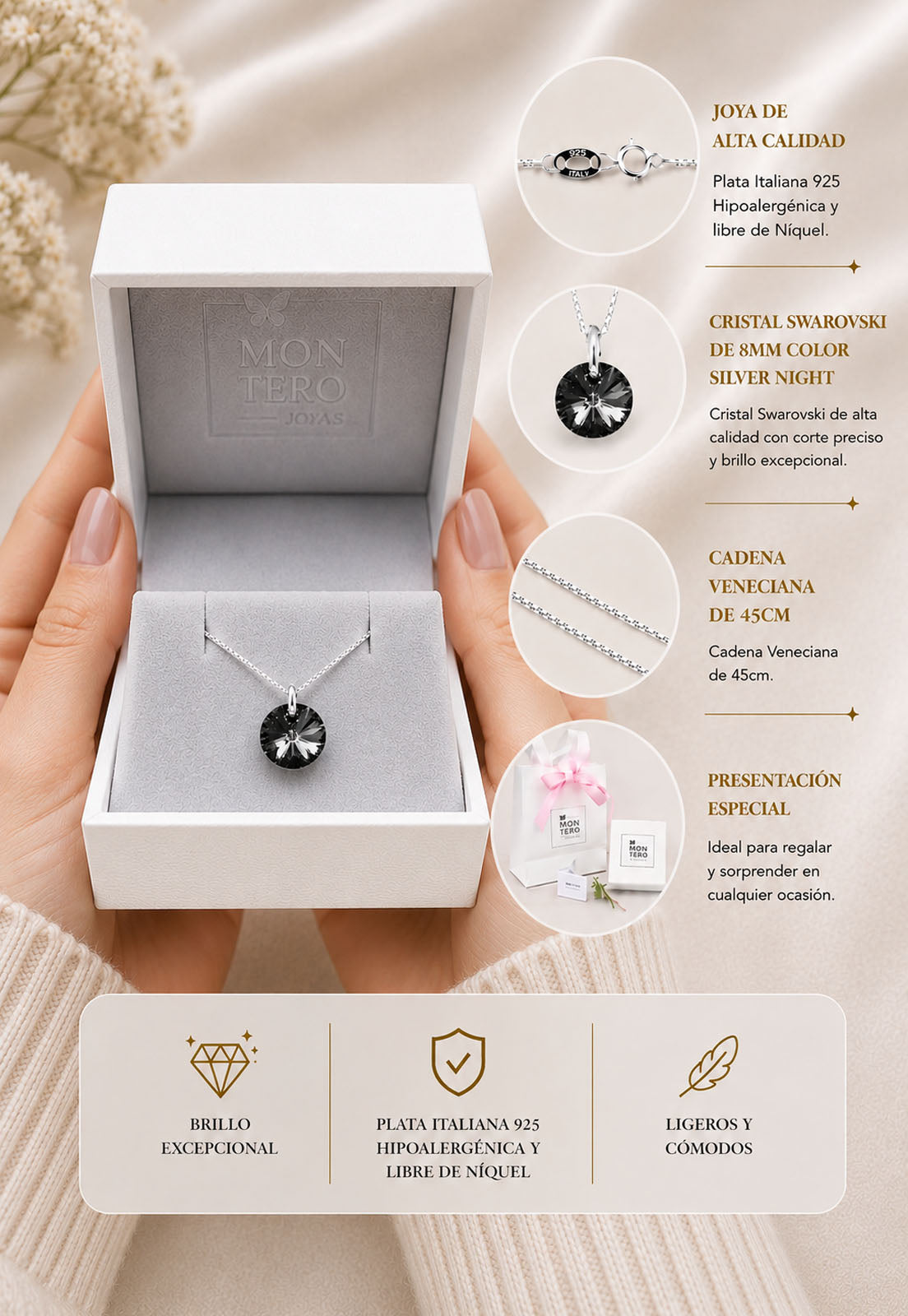 Collar Punto de Luz Plata 925 Cristal Swarovski® Silver Night